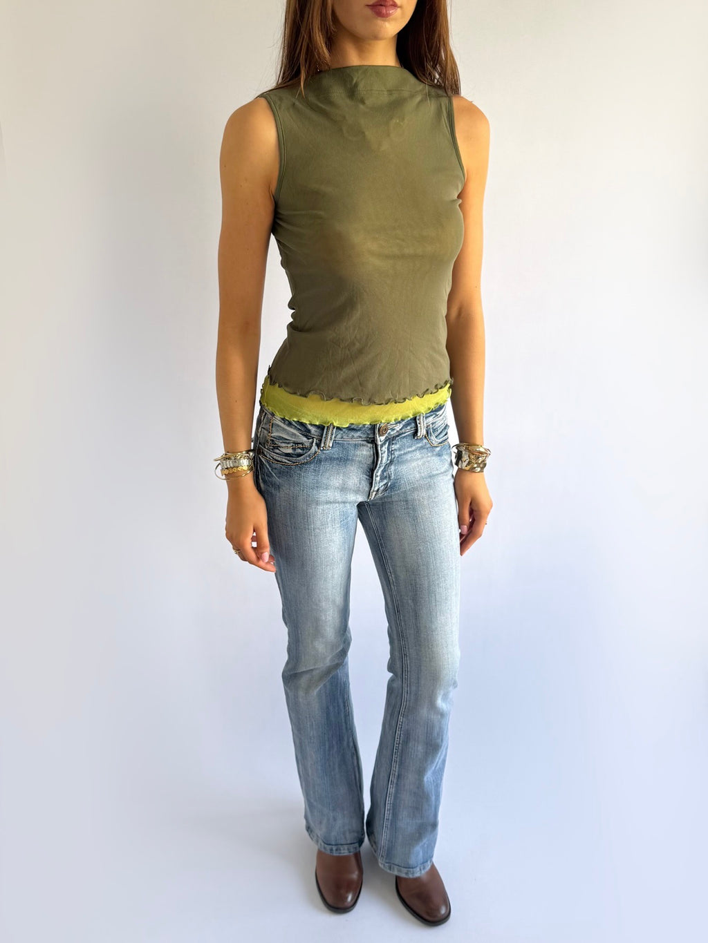 Mesh Boat Neck Top - Size M