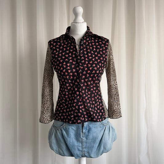 90s Floral Leopard Mesh Shirt - Size M