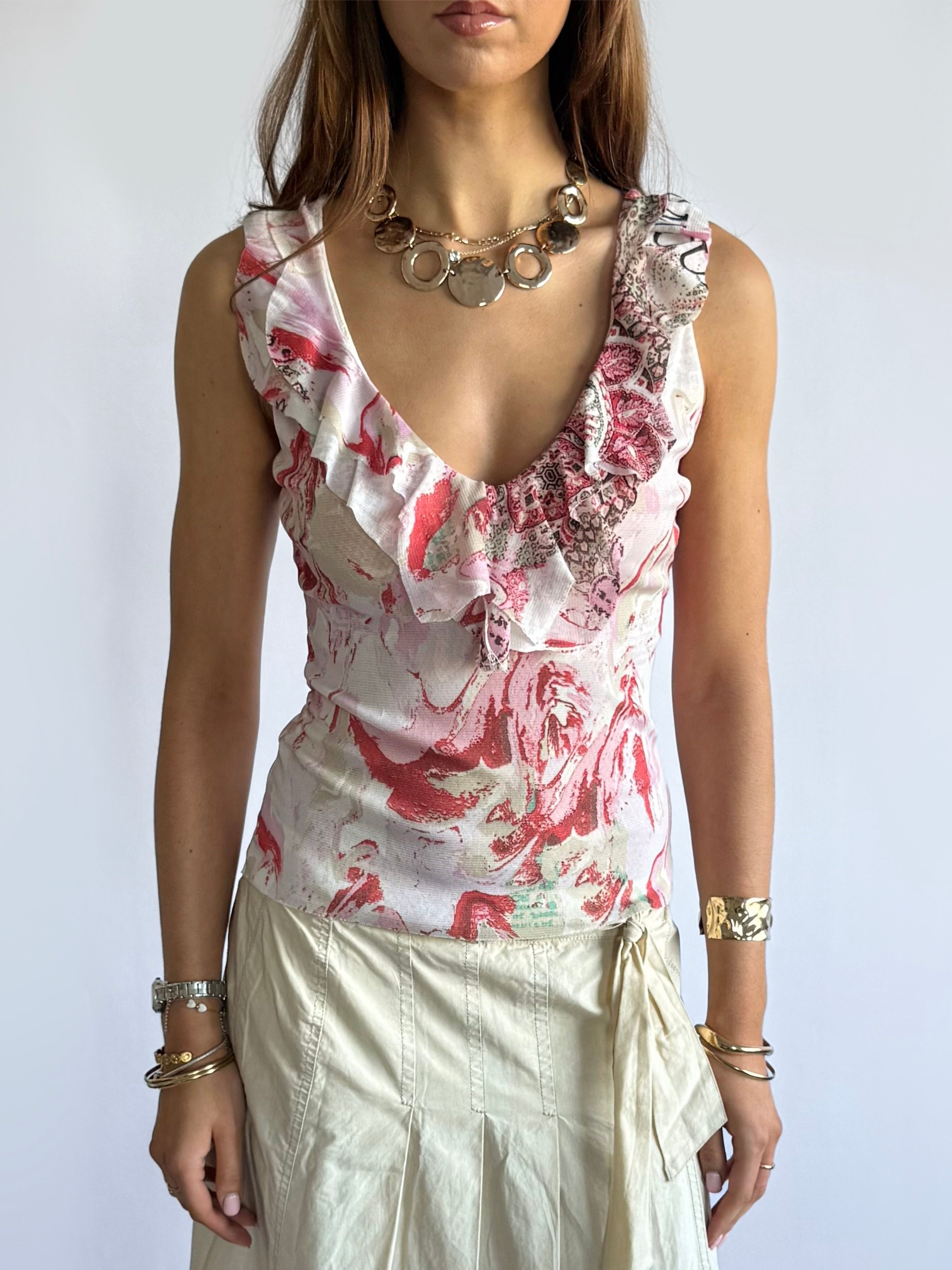 Mesh Ruffle Top - Size L