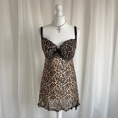 90s Leopard Mesh Babydoll Cami - Size L