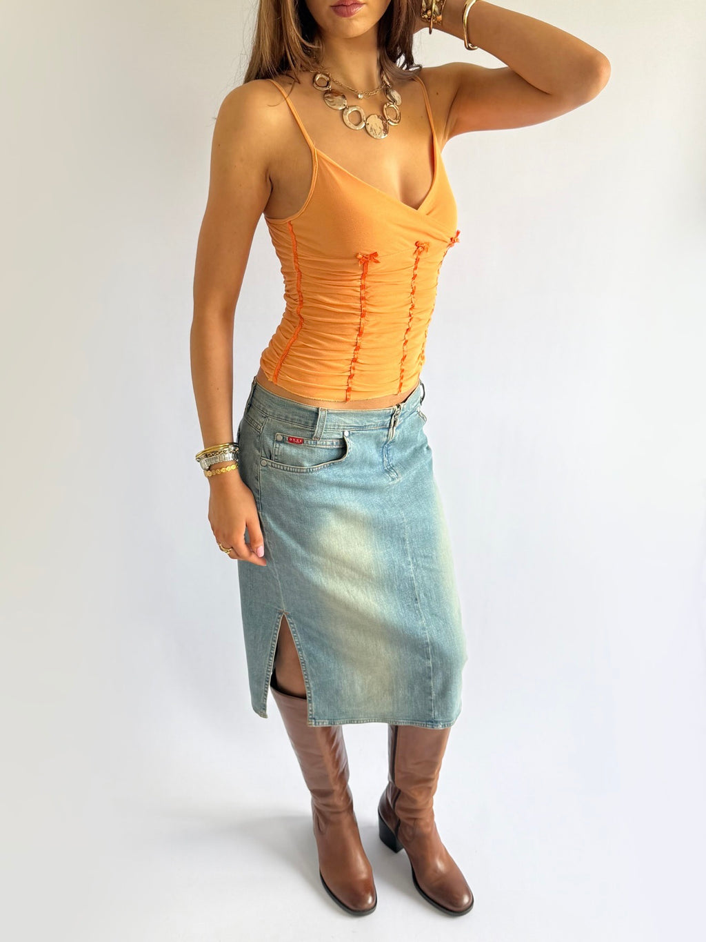 Ruched Mesh Bow Cami - Size XS