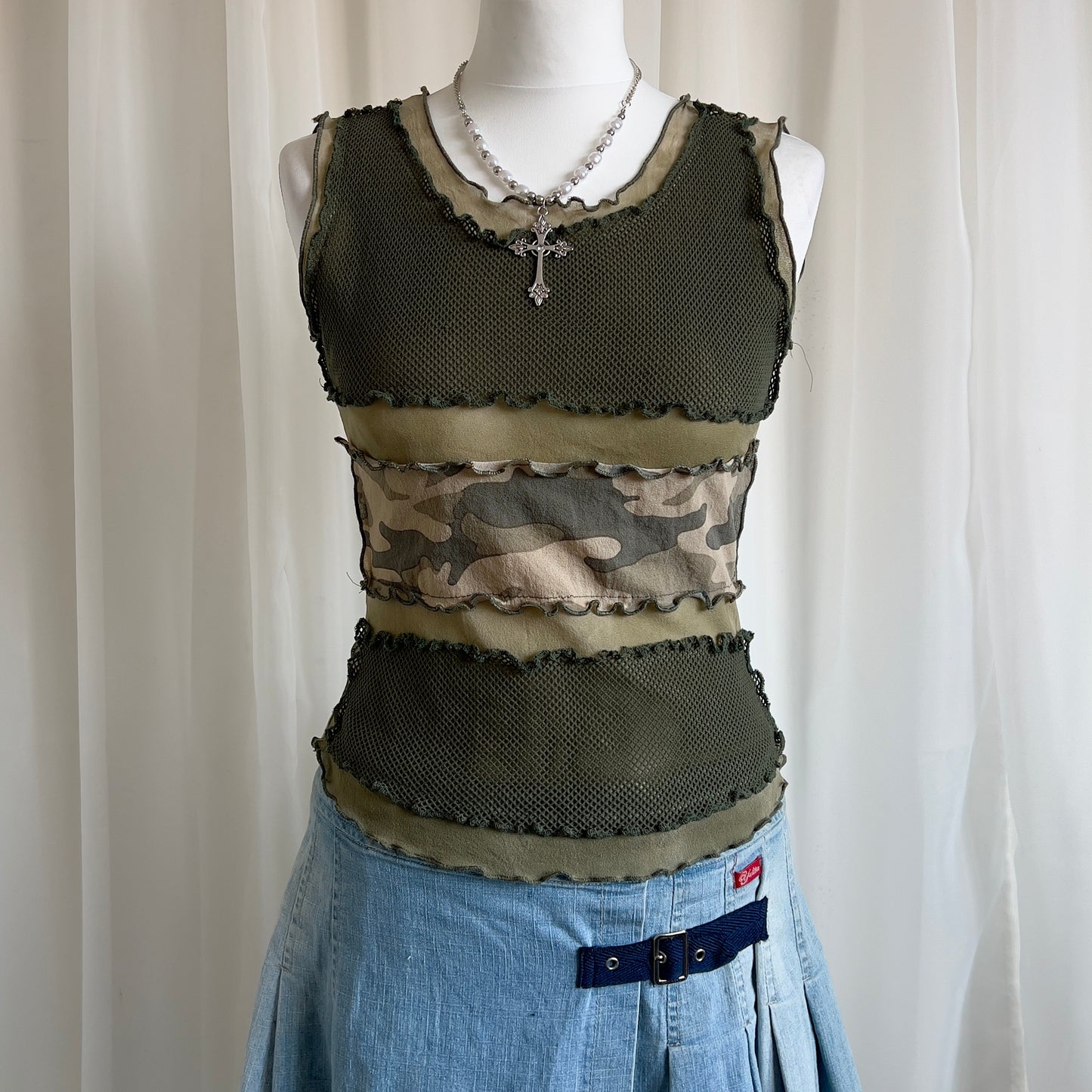 00s Camo Fishnet Crop Top - Size M