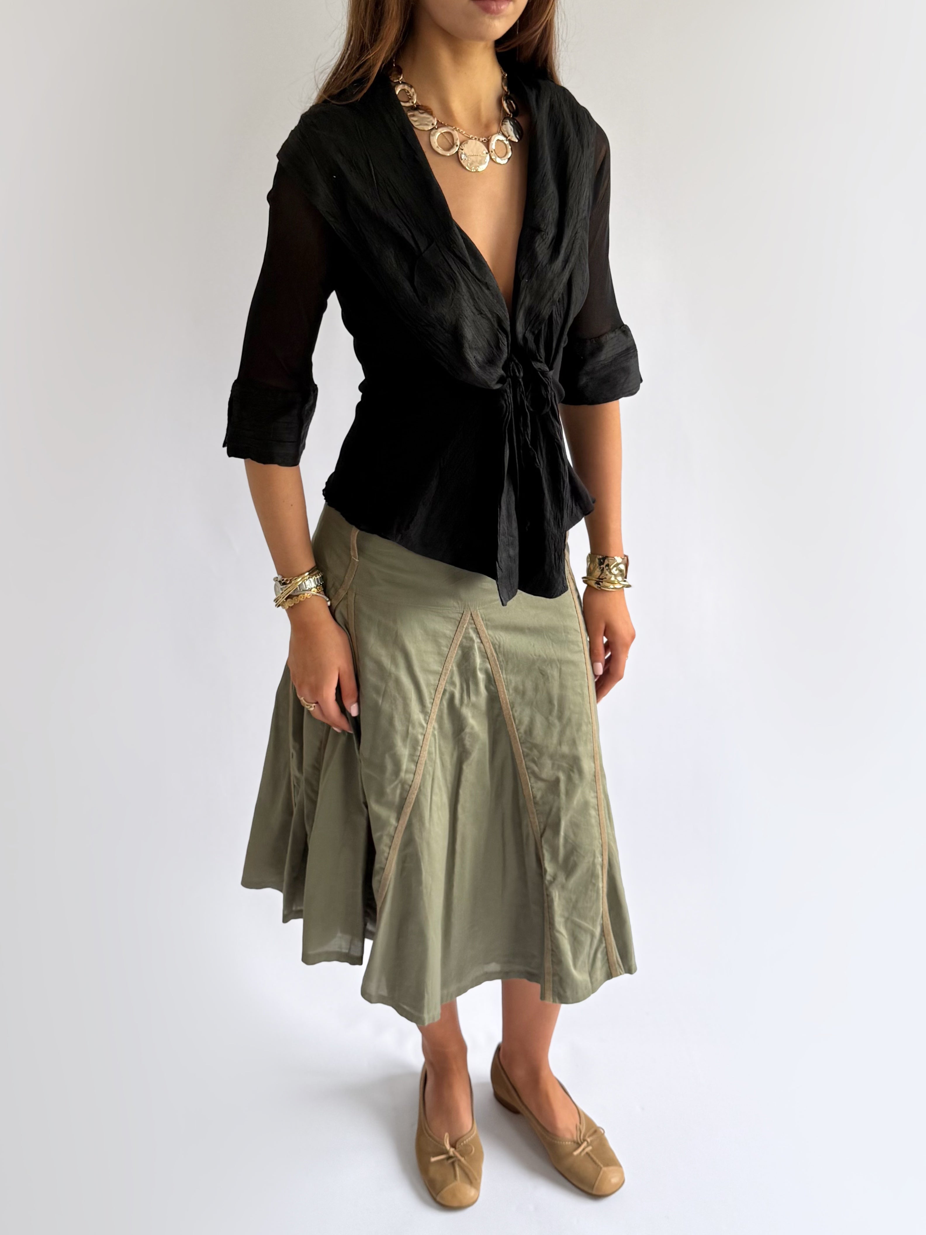 100% Silk Tie Blouse - Size L