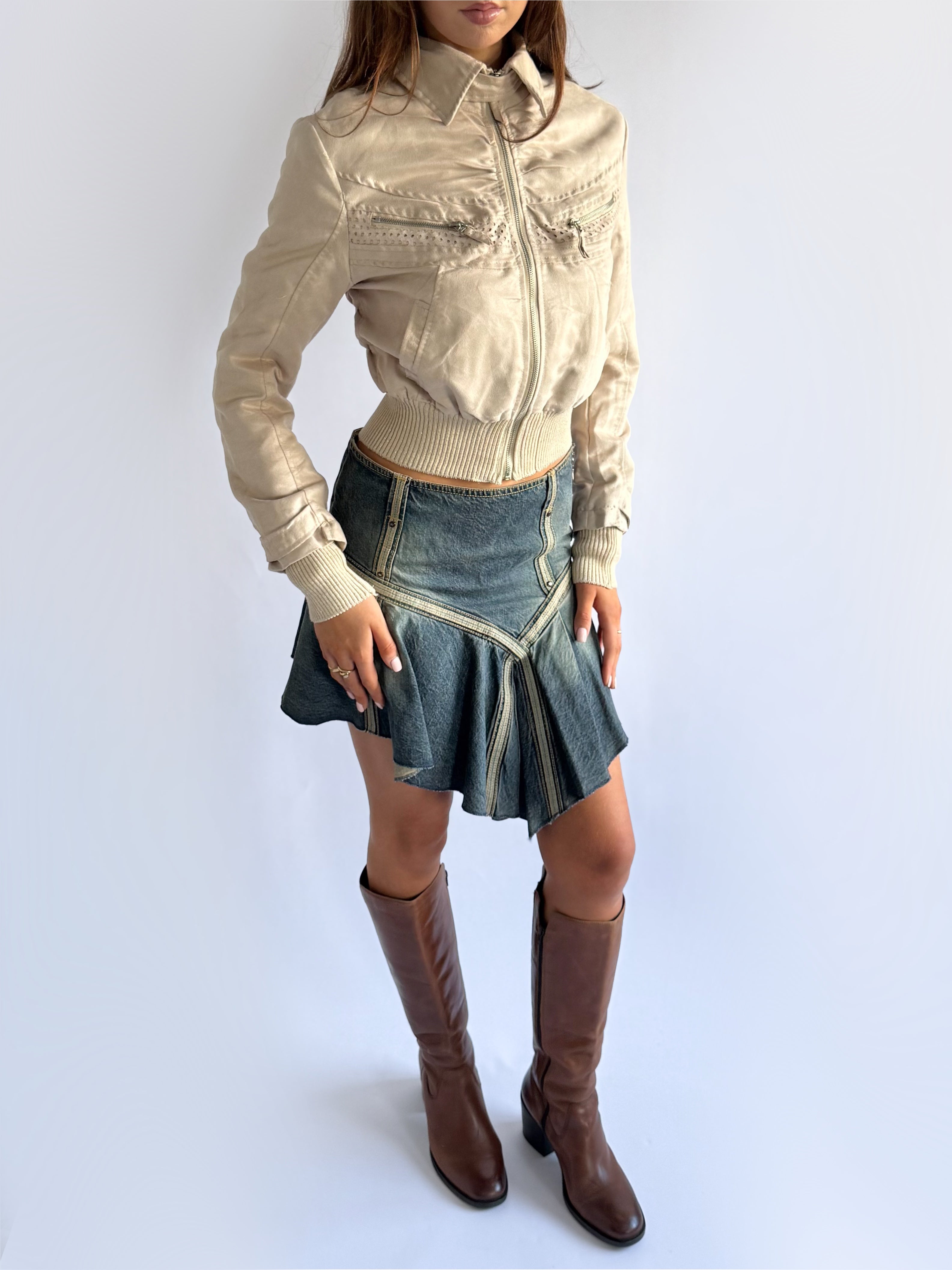 Faux Suede Zip Jacket - Size S