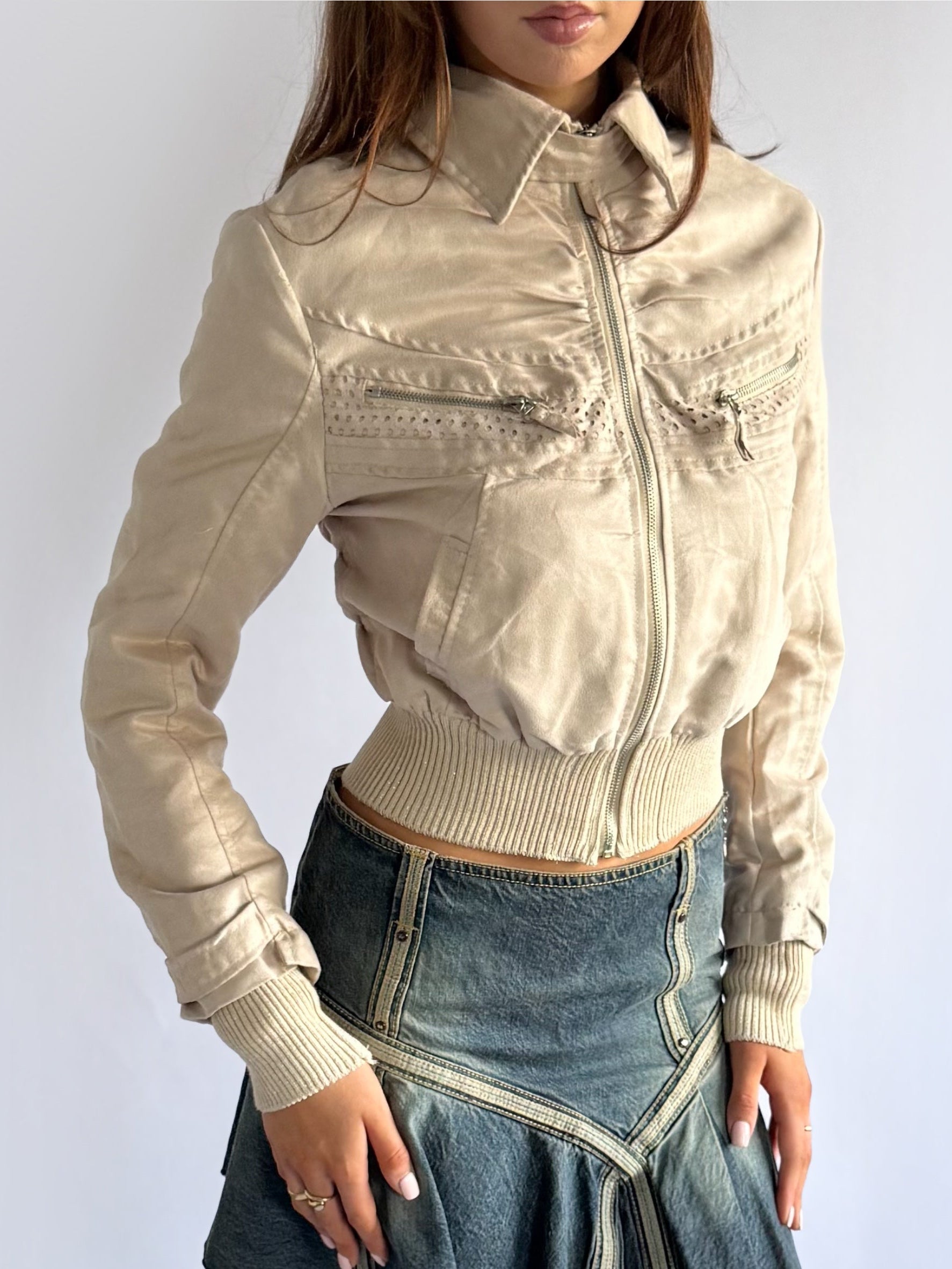Faux Suede Zip Jacket - Size S