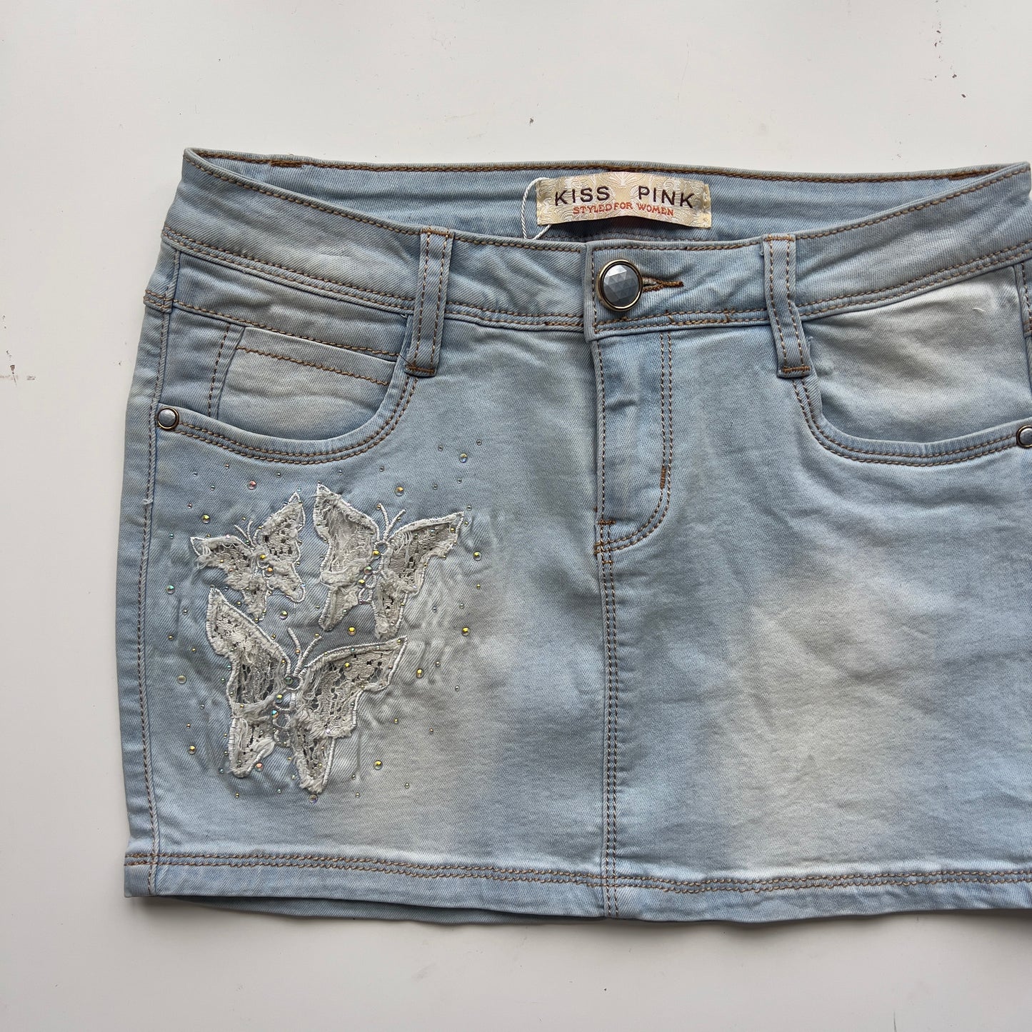 00s Butterfly Denim Micro Mini Skirt - Size XS