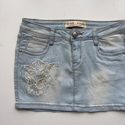 00s Butterfly Denim Micro Mini Skirt - Size XS