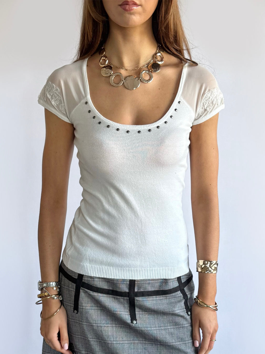 Guess Mesh Studded Crop Top - Size S