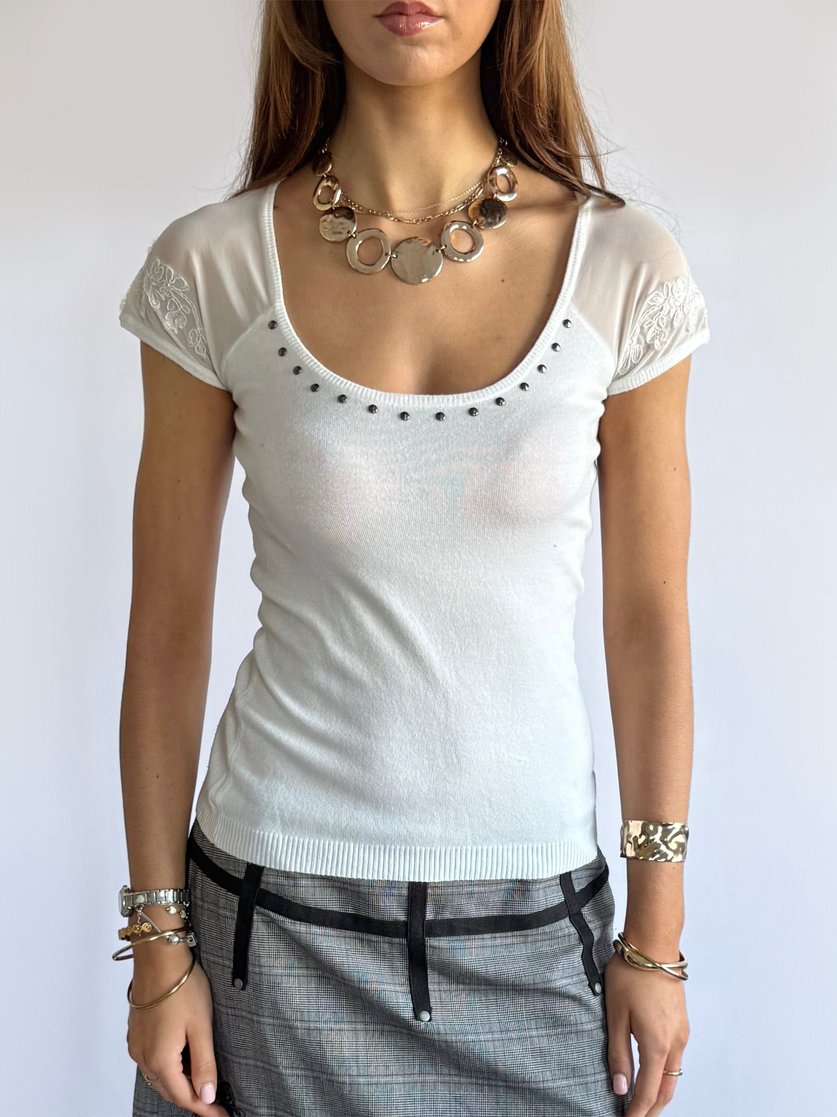 Guess Mesh Studded Crop Top - Size S