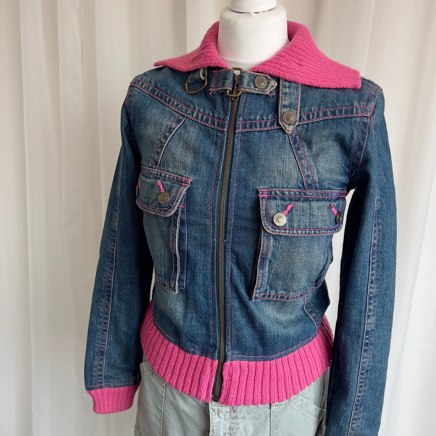 90s Denim & Knit Zip Up Jacket - Size L