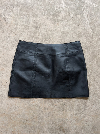 00s Genuine Leather Zip Mini Skirt - Size L