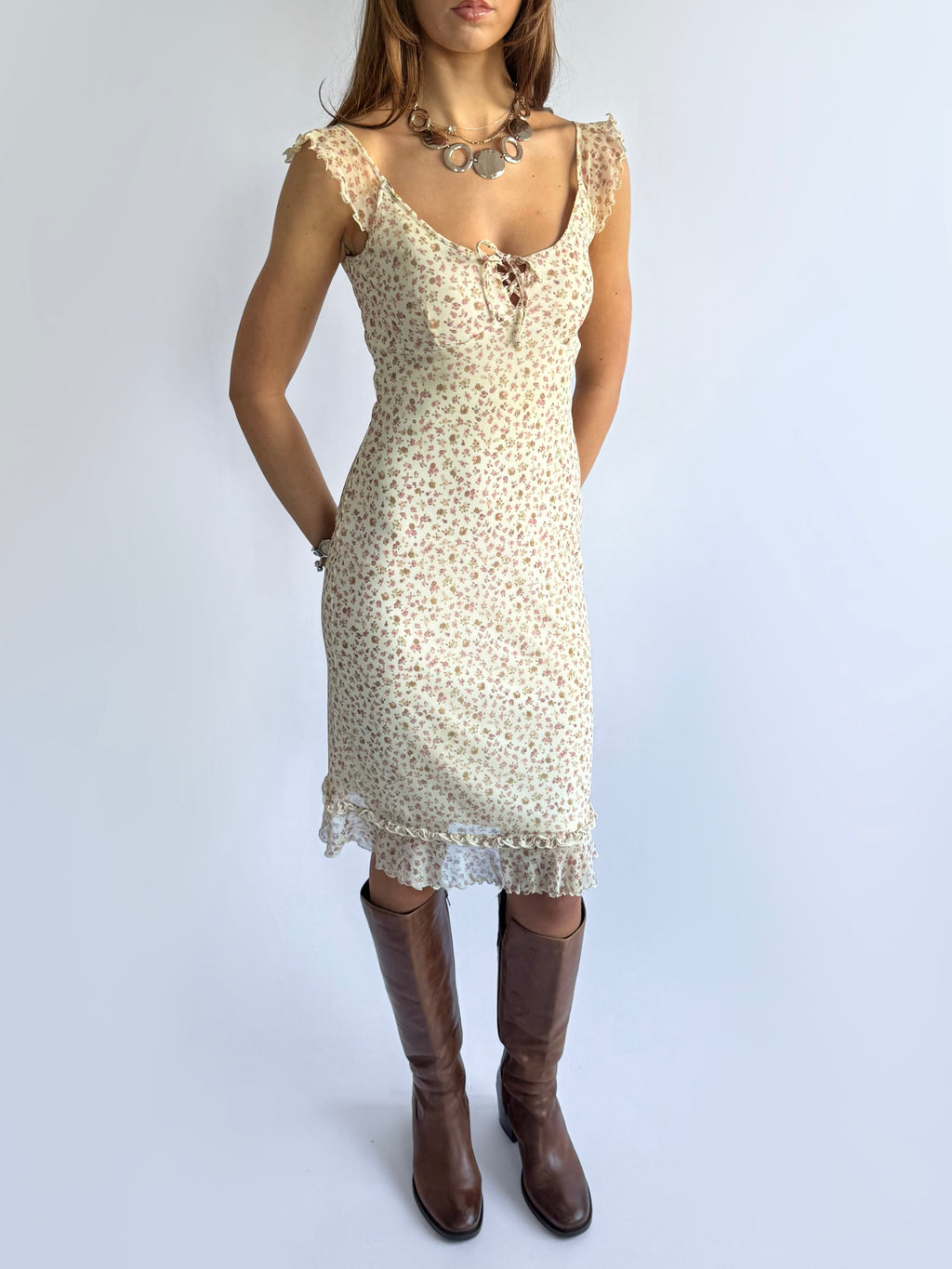 Milkmaid Floral Midi Dress - Size S