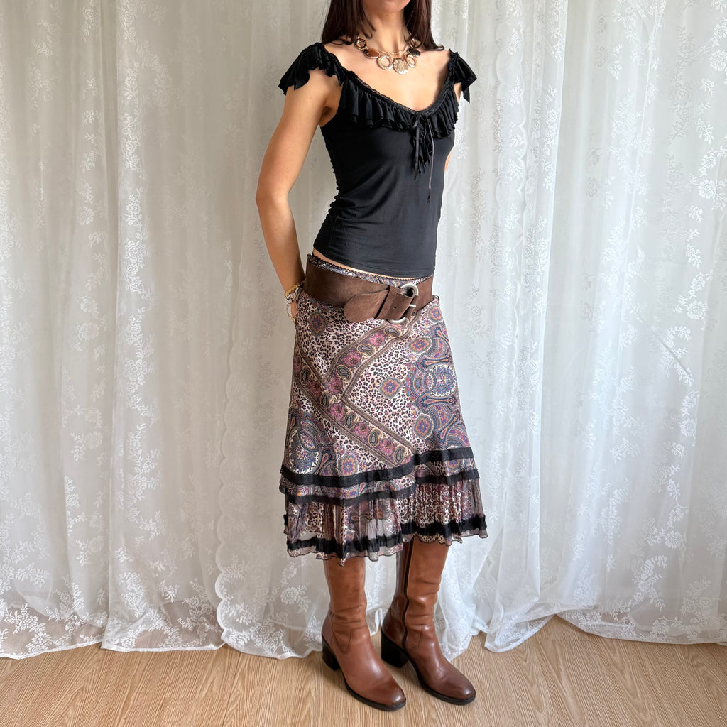 Leopard Floral Lace Midi Skirt - Size M