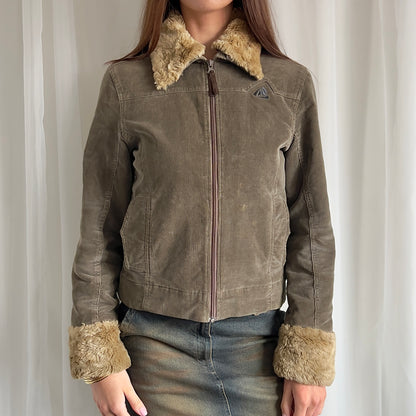 90s Corduroy & Faux Fur Zip Up Jacket - Size XS