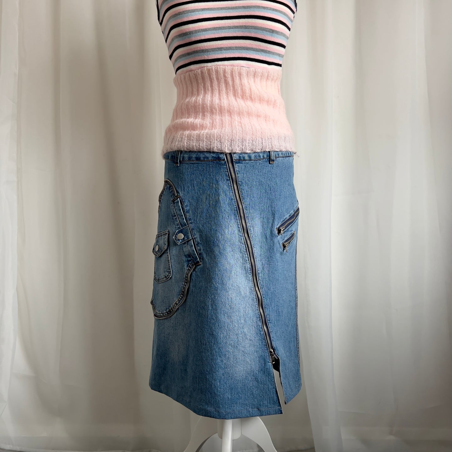 90s Cargo Denim Midi Skirt - Size L