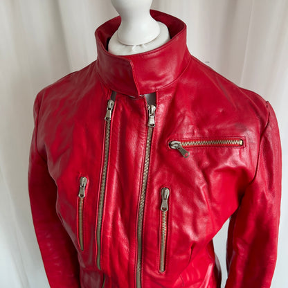 90s Genuine Leather Double Zip Jacket - Size M