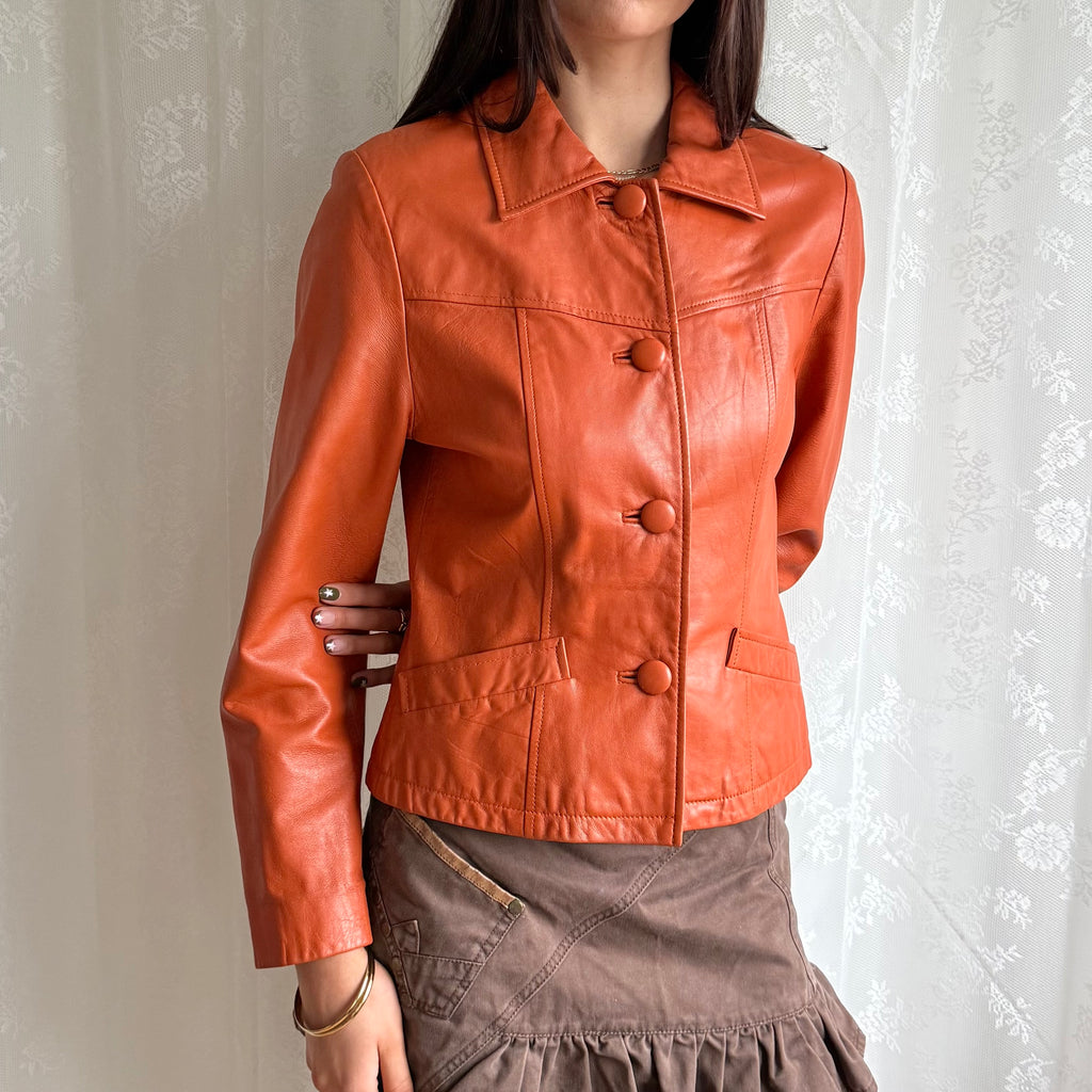Genuine Leather Button Jacket - Size S