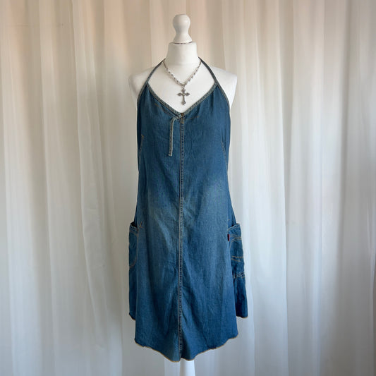 00s Denim Halter Mini Dress - Size XL