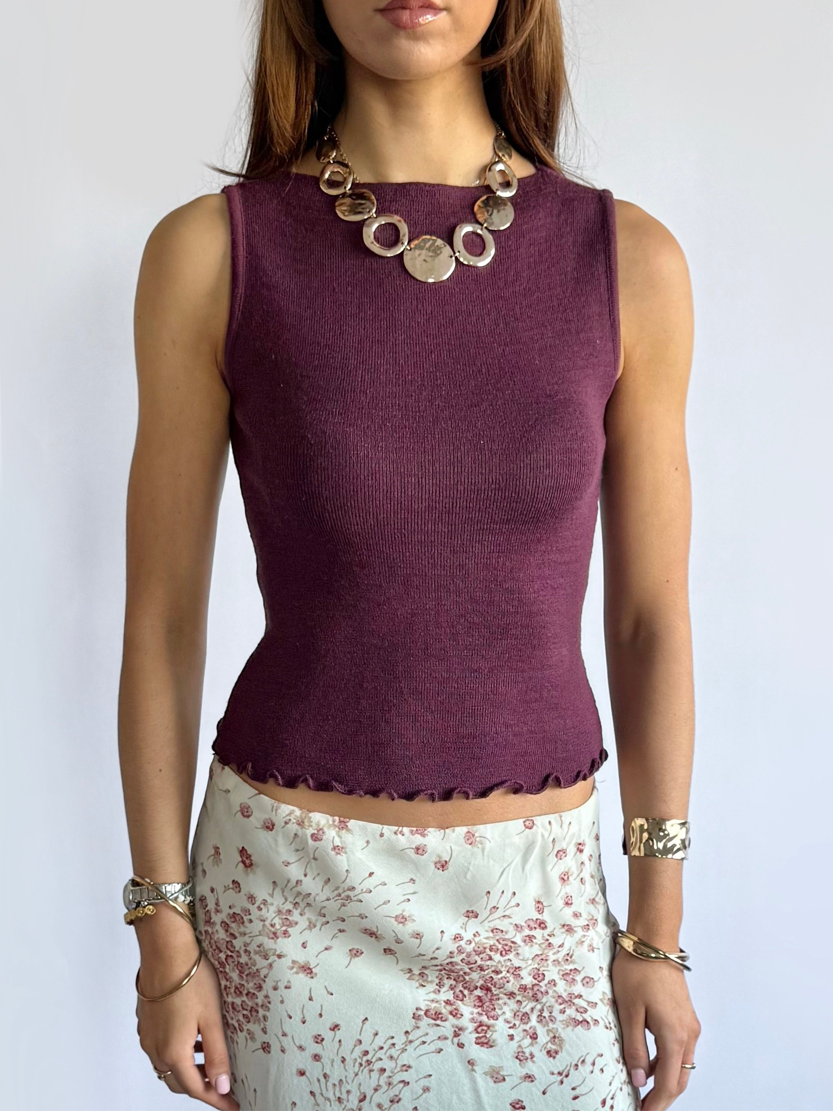 Merino Wool Knit Crop Top - Size S