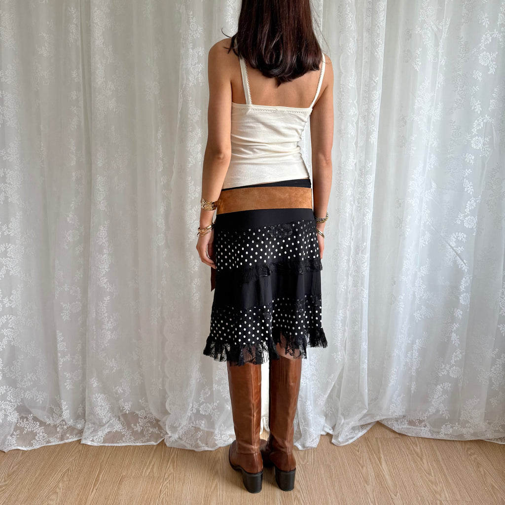 Polka Dot Lace Midi Skirt - Size M