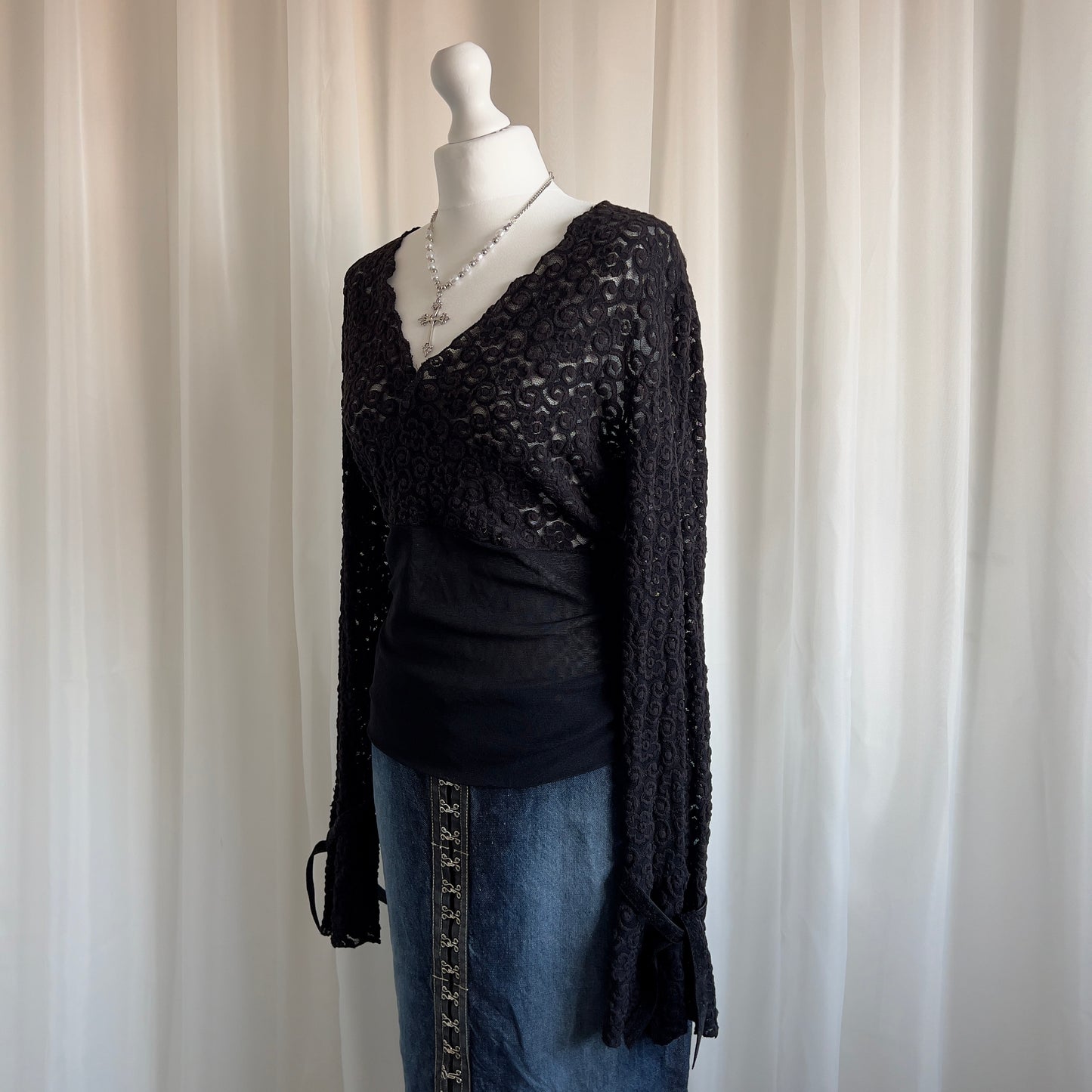 90s Sheer & Mesh Long Sleeve Top - Size L