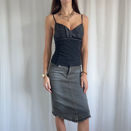 90s Denim Asymmetric Midi Skirt - Size S