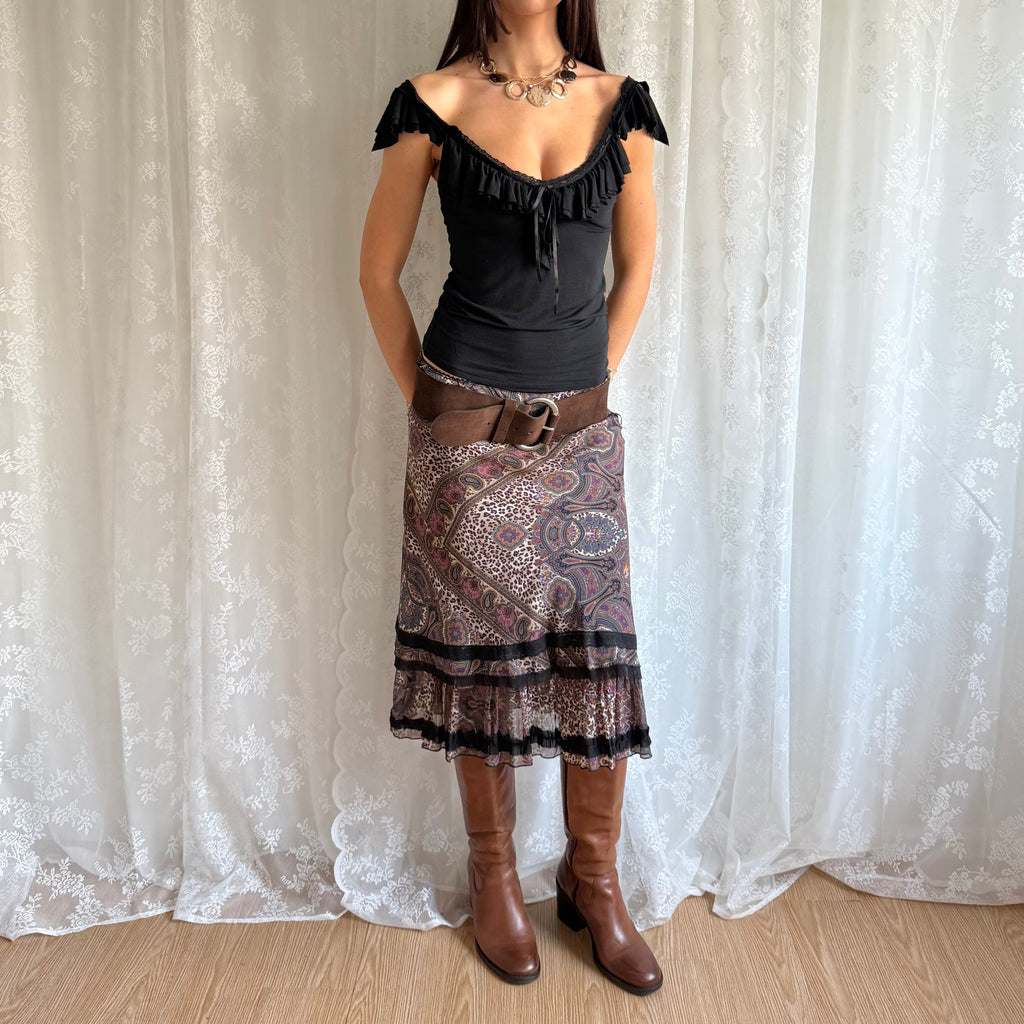 Leopard Floral Lace Midi Skirt - Size M