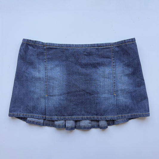 00s Denim Pleated Mini Skirt - Size M