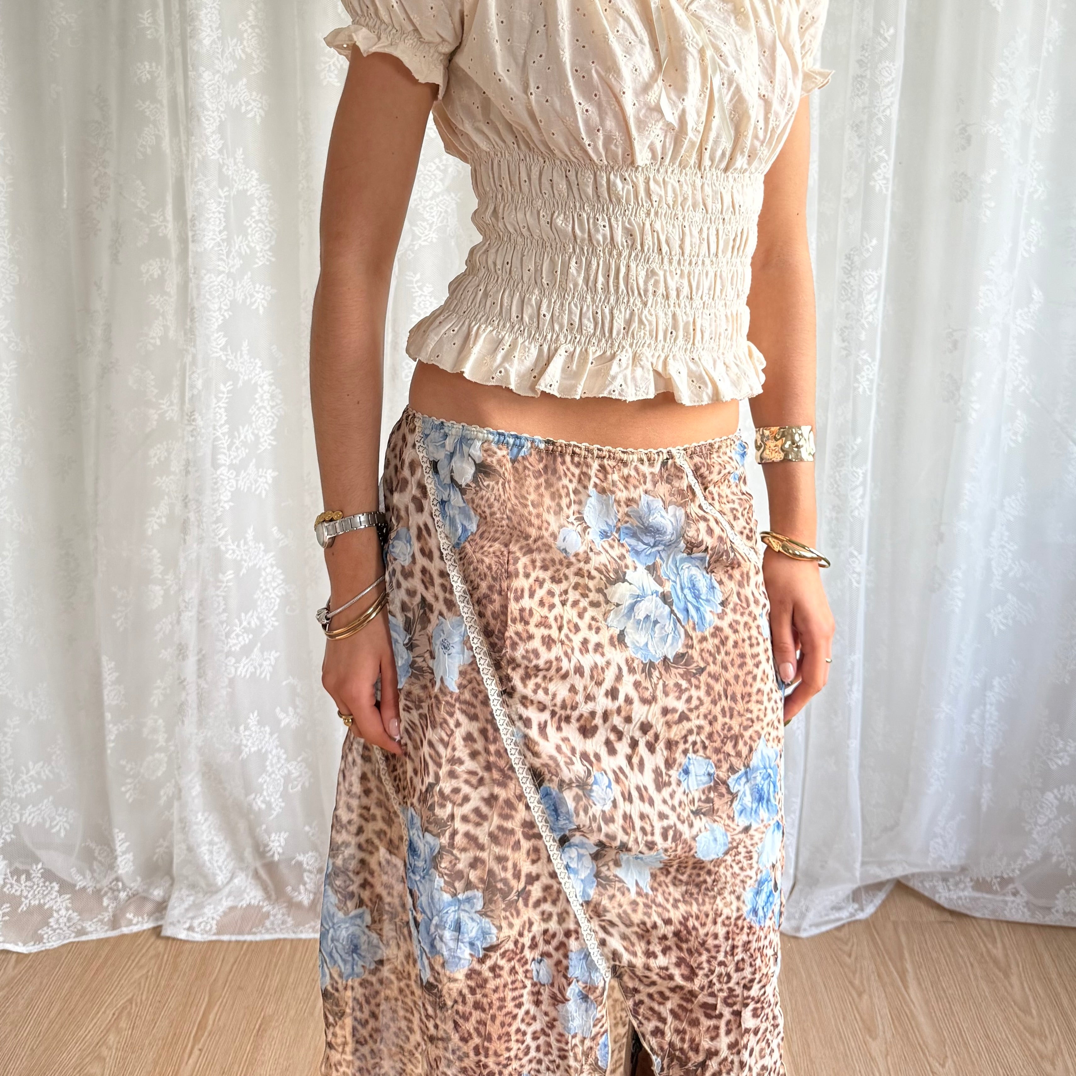 Leopard Asymmetric Midi Skirt - Size S