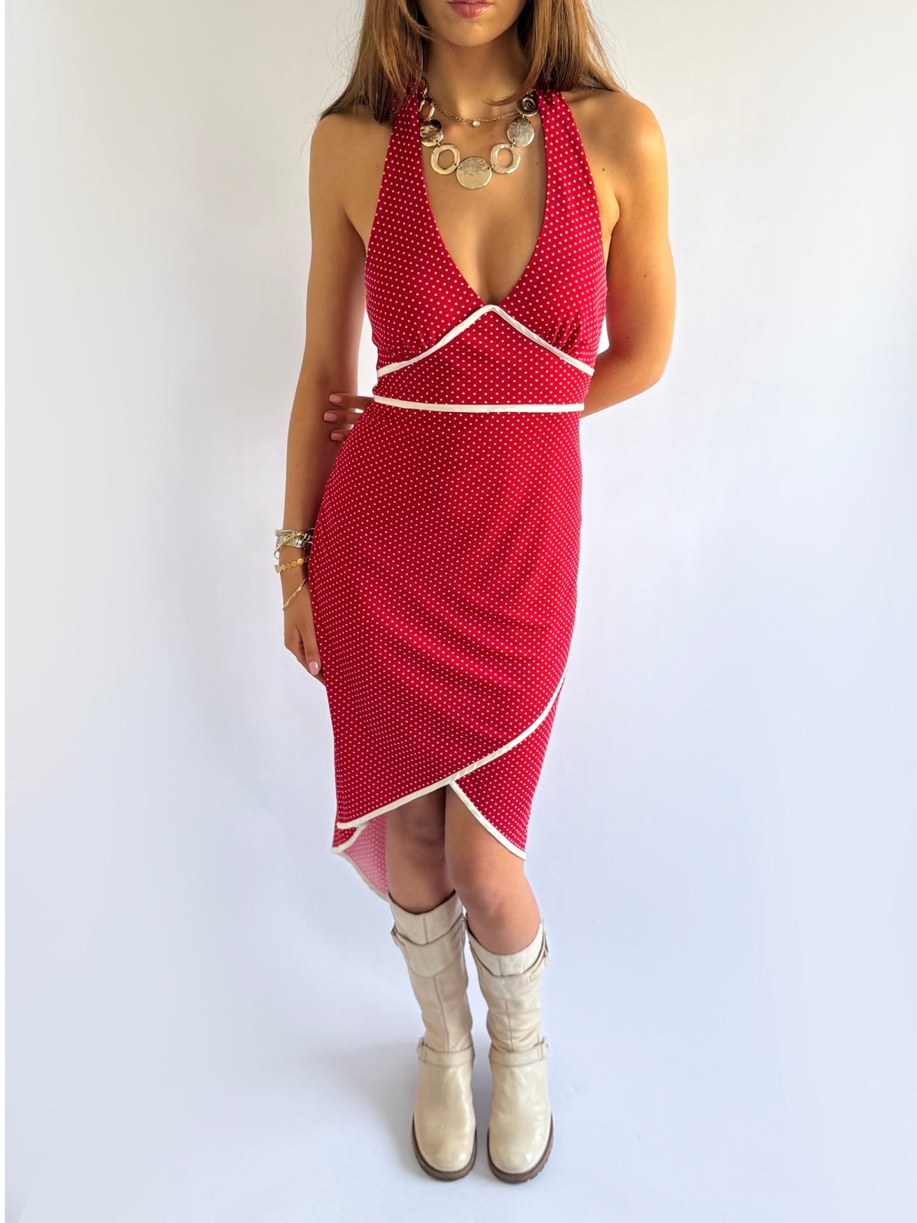 Polka Dot Asymmetric Midi Dress - Size M