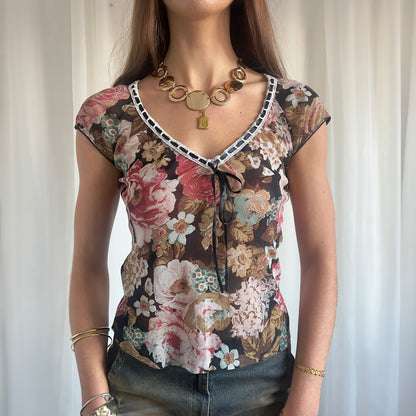 90s Floral Milkmaid Top - Size M