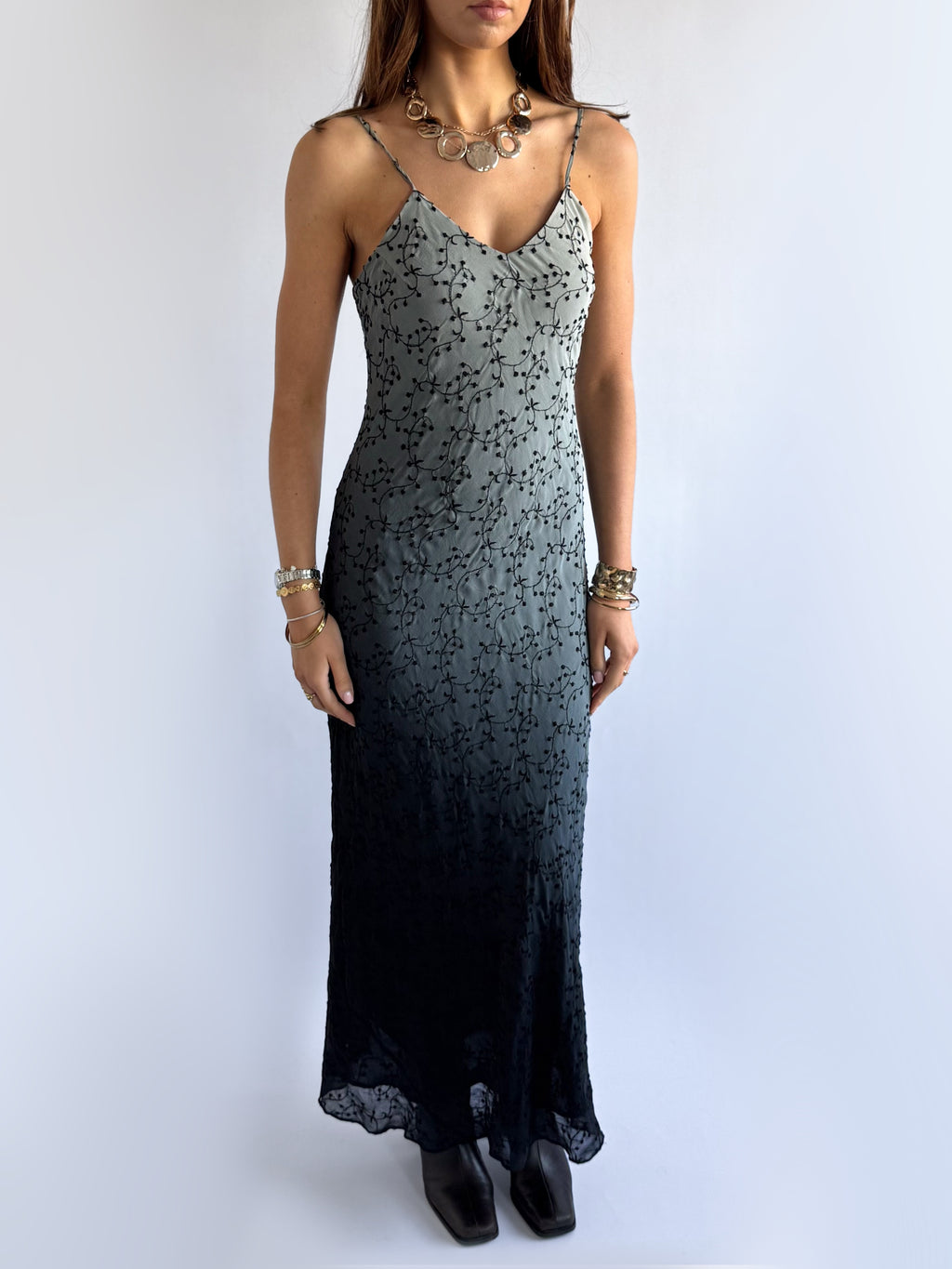 100% Silk Floral Maxi Dress - Size M