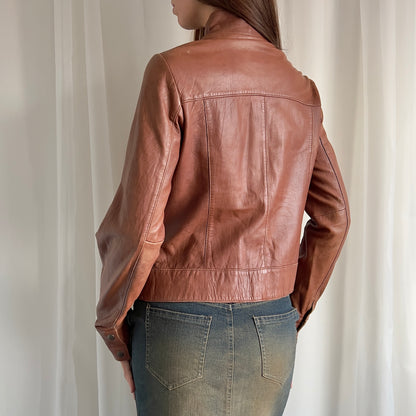 90s Genuine Leather Zip Jacket - Size L