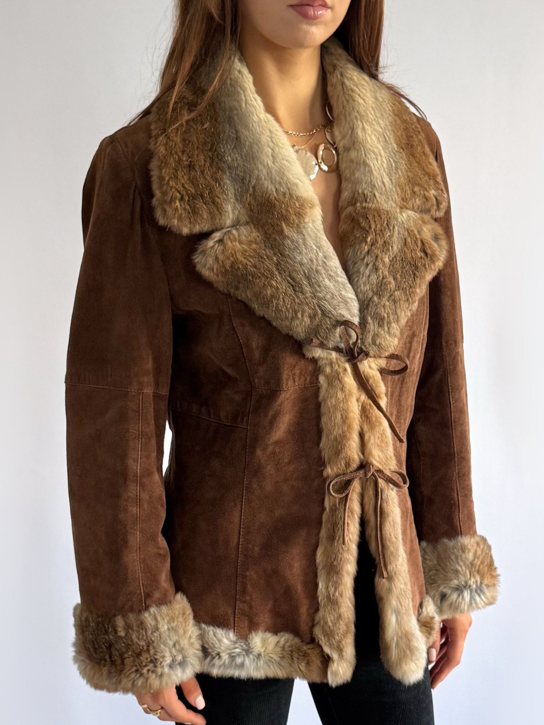 Genuine Suede & Fur Jacket - Size XL