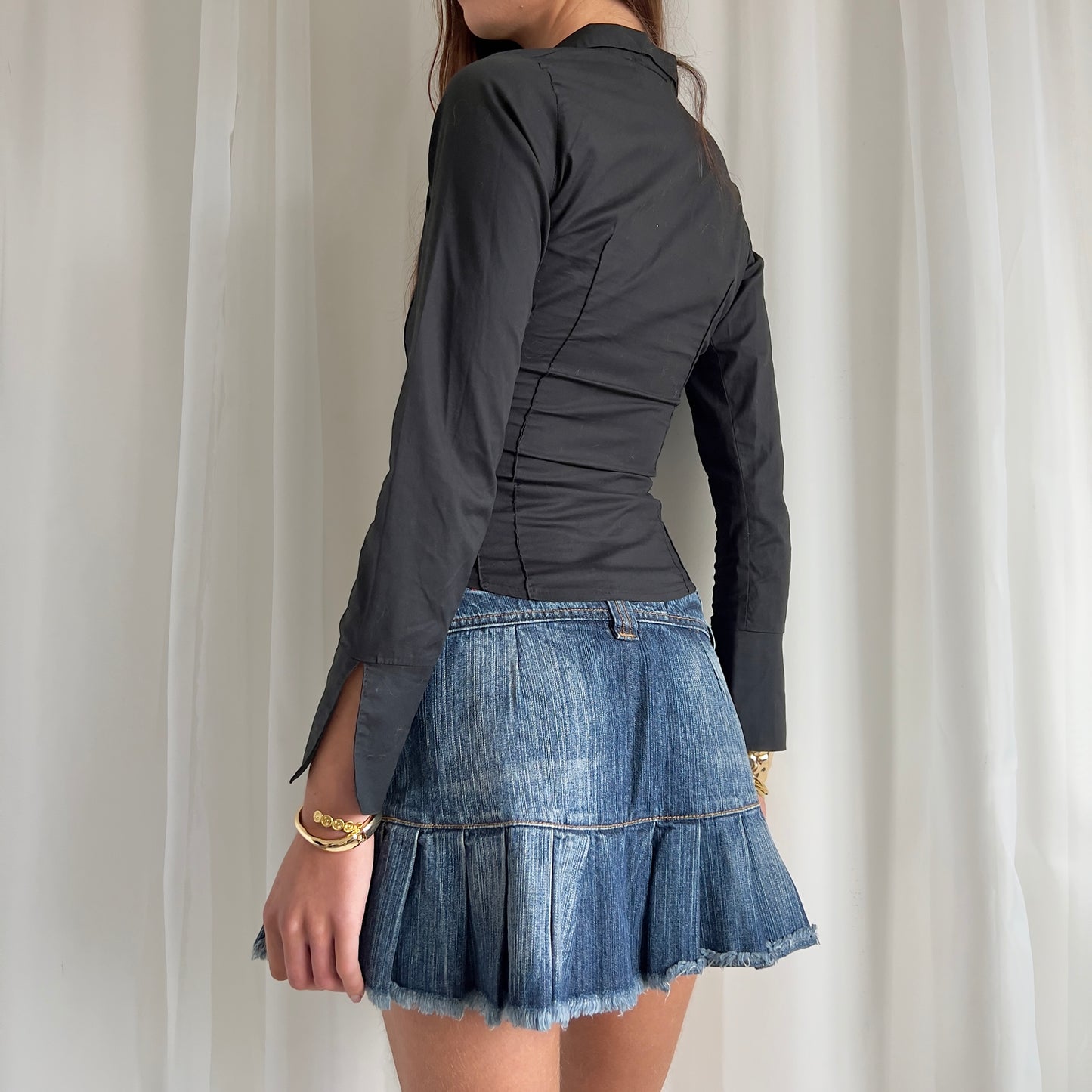 90s Pleated Denim Micro Skirt - Size M