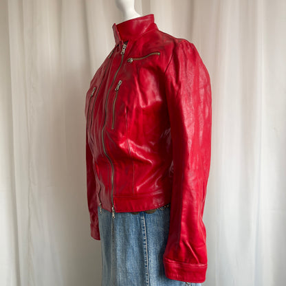 90s Genuine Leather Double Zip Jacket - Size M