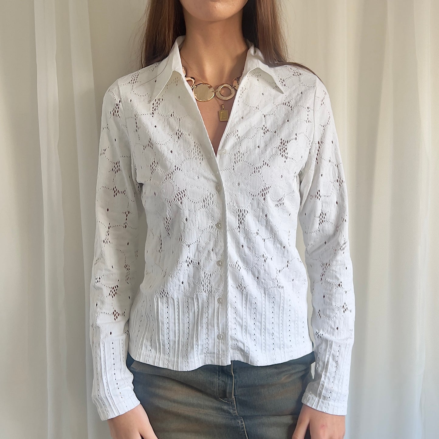 90s Sheer Button Up Shirt - Size L