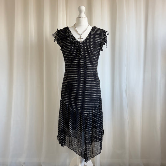 90s Polka Dot Asymmetric Midi Dress - Size M