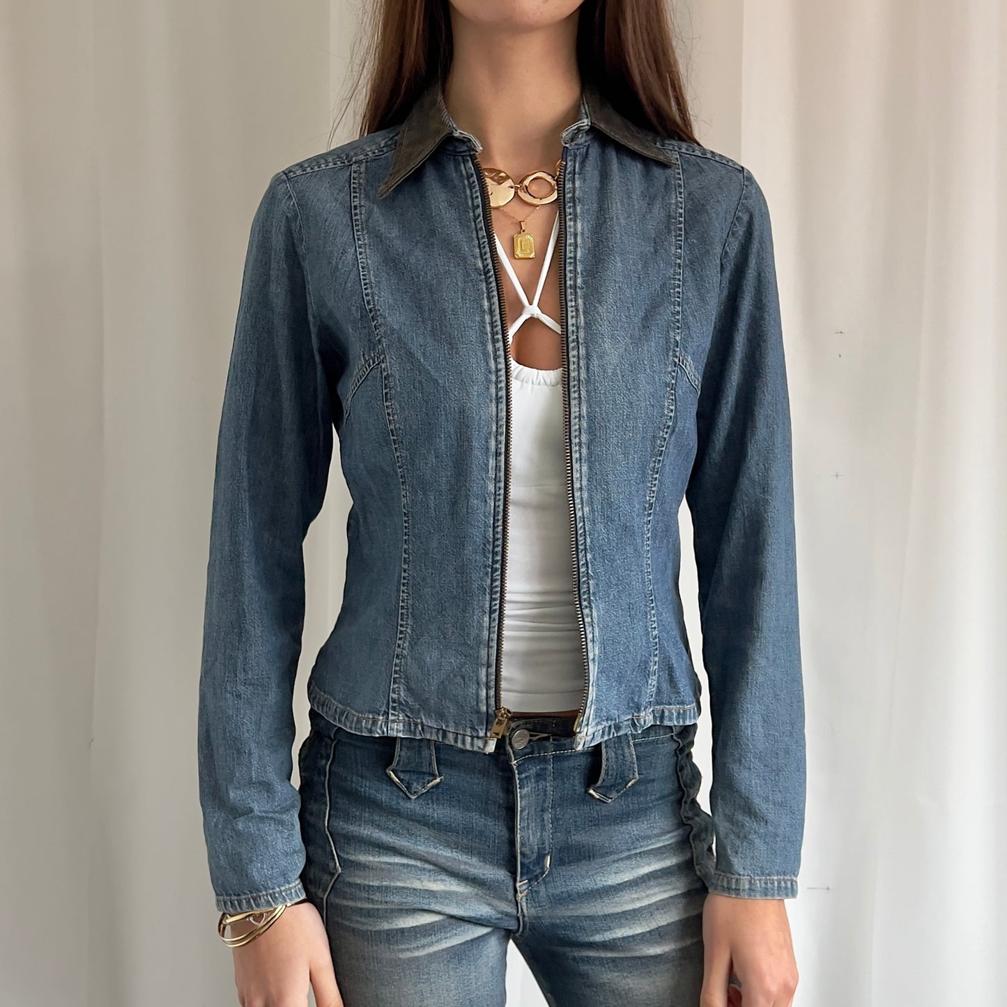 00s Guess Denim Zip Up Jacket - Size S