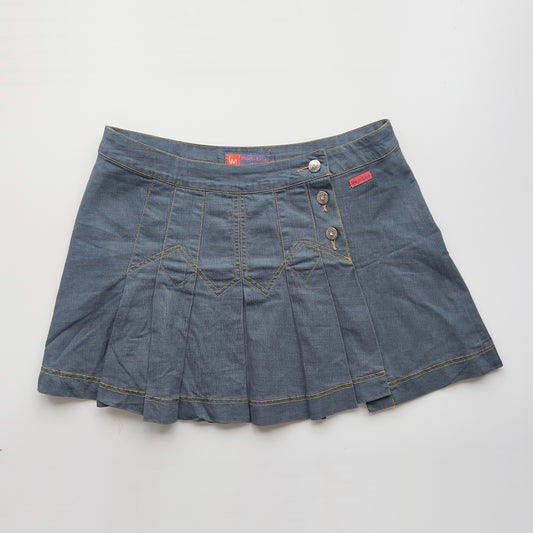 00s Denim Pleated Mini Skirt - Size L