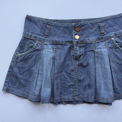 00s Denim Pleated Mini Skirt - Size L