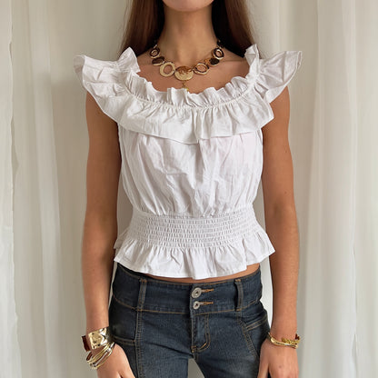 90s Ruffle Milkmaid Top - Size L