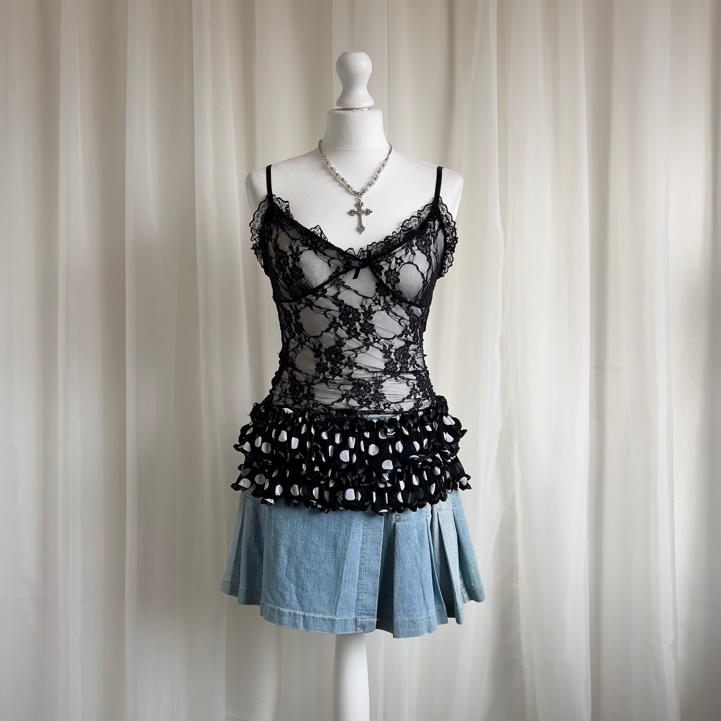 00s Polka Dot Lace Cami - Size XS