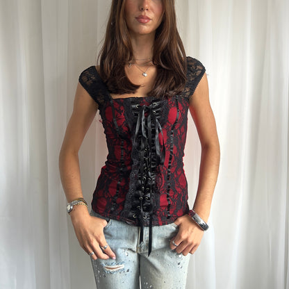 00s Lace Corset Style Top - Size L