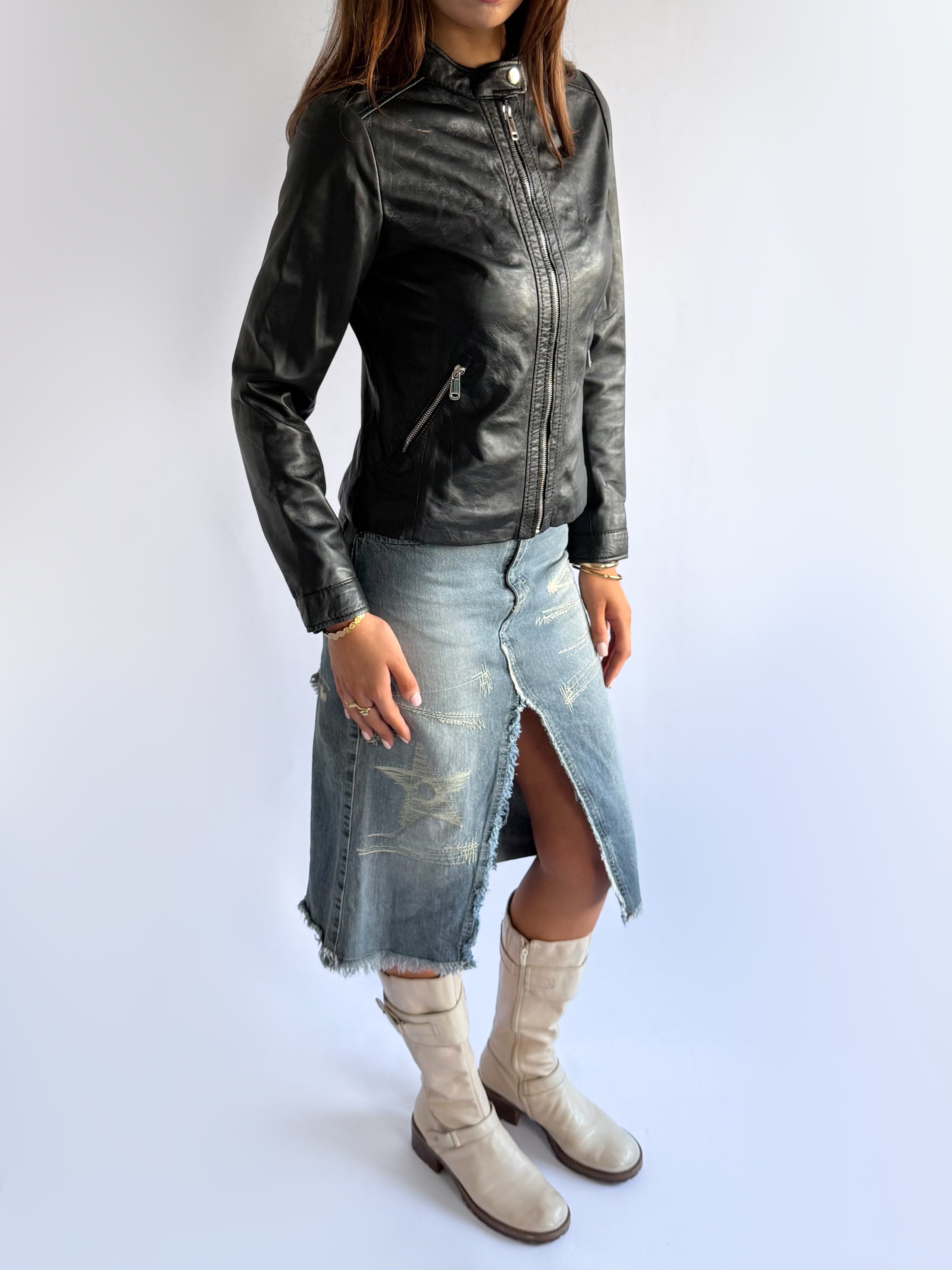 Genuine Leather Zip Jacket - Size M