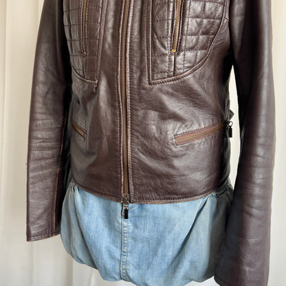 00s Genuine Leather Double Zip Jacket - Size L