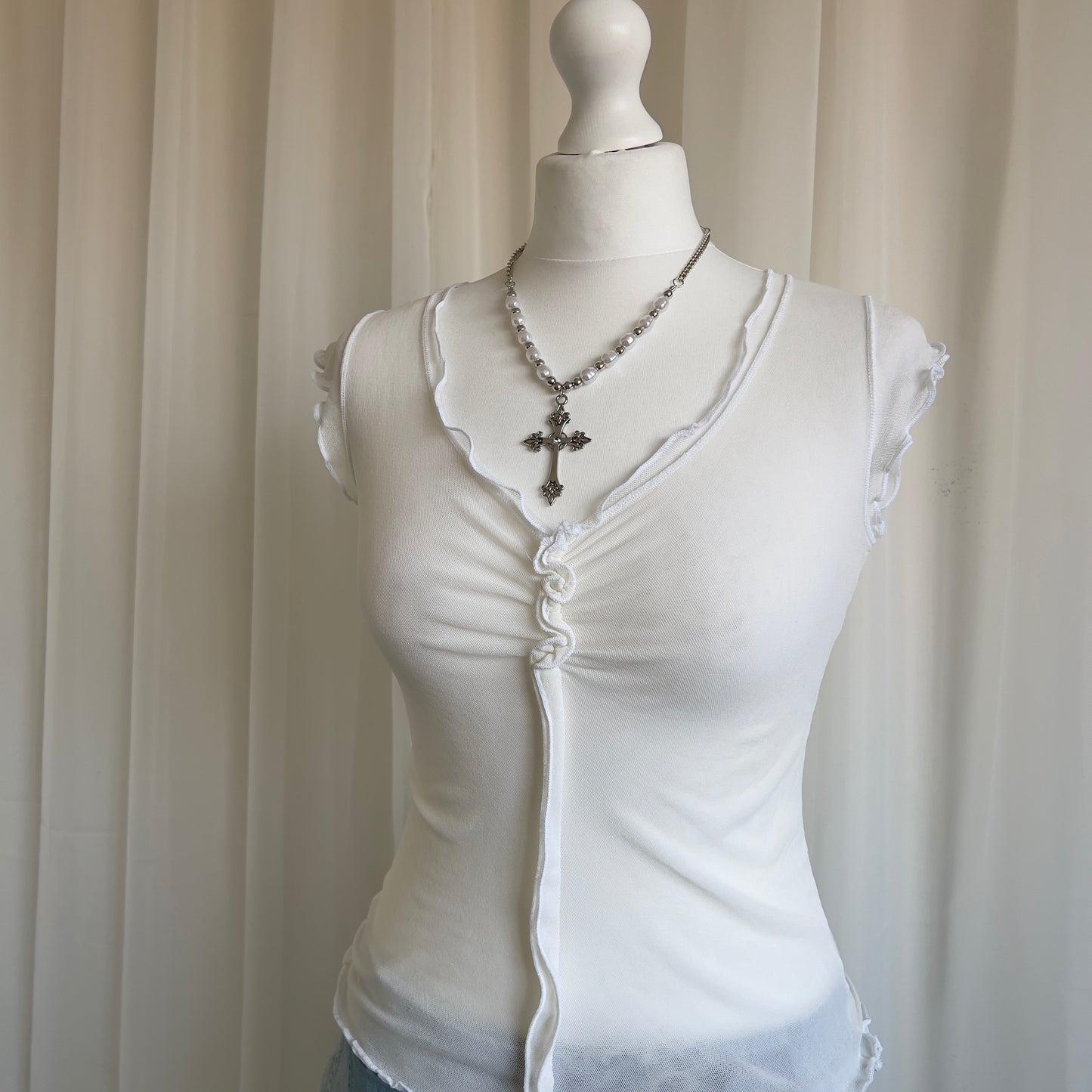 00s Mesh Ruched Crop Top - Size S