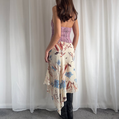 90s Floral Asymmetric Maxi Skirt - Size M