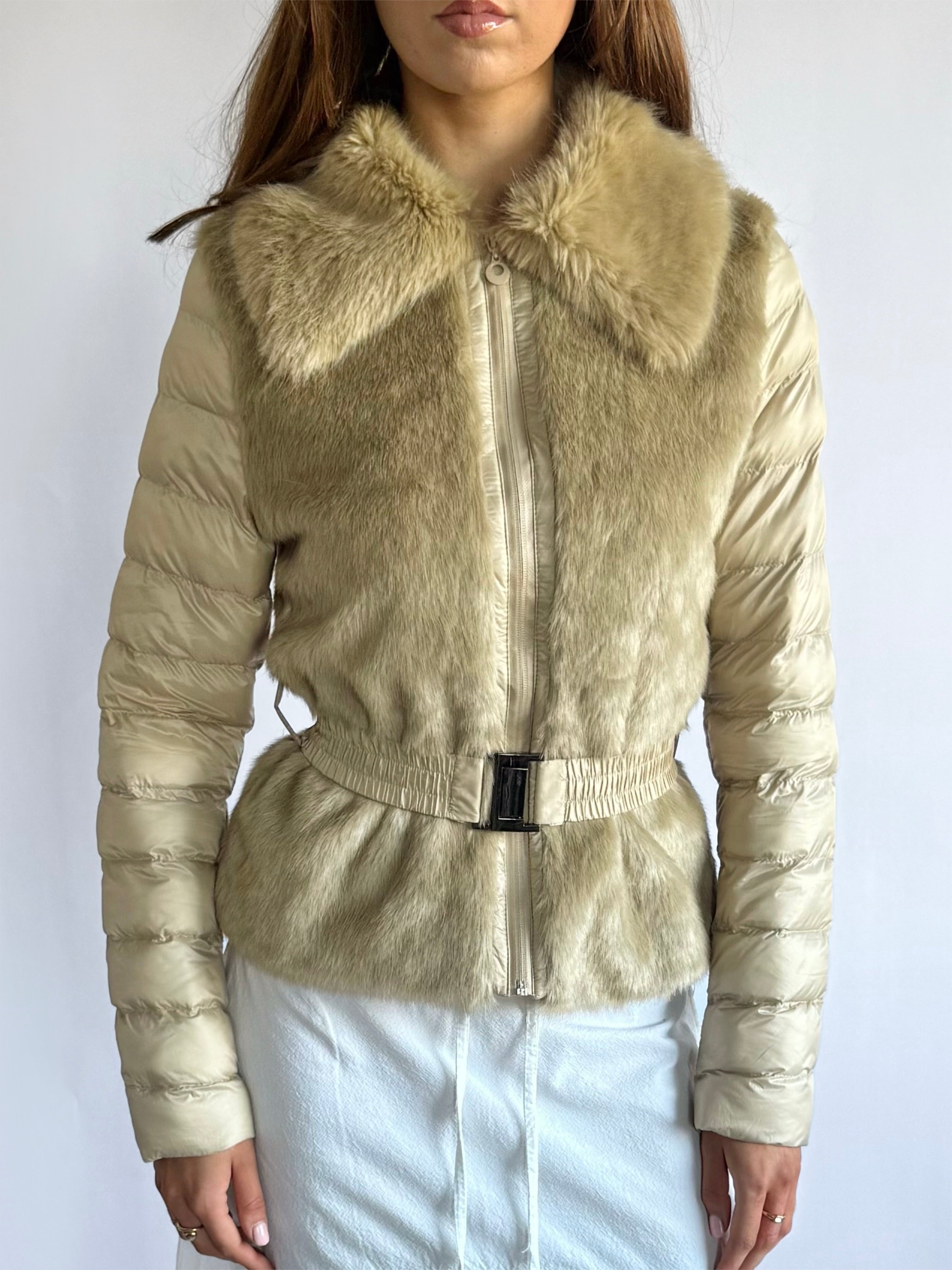 Faux Fur Puffer Coat - Size S
