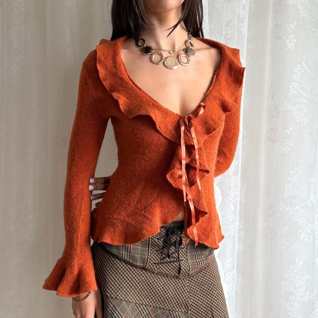 Angora Knit Tie Cardigan - Size M